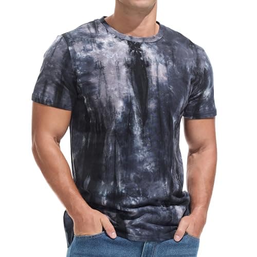 Image of YININF Men's T-Shirts Hipster Short Sleeve Solid Color Crew Neck Cotton Soft Fitted Tees, 711 Dark Grey, XL