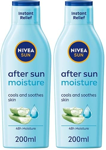 Image of NIVEA SUN After Sun Moisturising Soothing Lotion (200ml), Cooling NIVEA After Sun, Naturally Soothing After Sun Cream with 24 Hour Effectiveness, Aftersun Aloe Vera (Pack of 2)