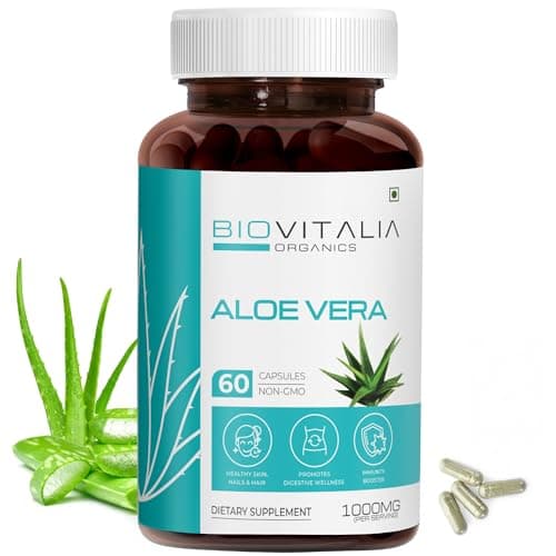 Image of Biovitalia Aloe Vera 25,000mg High Strength (Raw Equivalent) | with Vitamin A, C, E & Zinc for Skin & Immune Support | Vegan Food Supplement | 60 Capsules