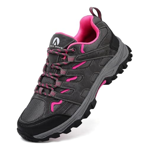 Image of Unitysow Hiking Boots Men’s Women’s Walking Shoes Trainers Low Rise Trekking Climbing Shoes Outdoor Backpacking Camping Sneaker,Rose Red,7.5 UK