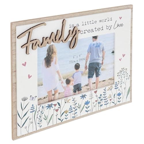 Image of Joe Davies Family Photo Frame 6x4'' - Sweet Meadow Floral Design with ‘A Little World Created by Love’ Sentiment - Free-Standing Frame - Sweet Meadow Range