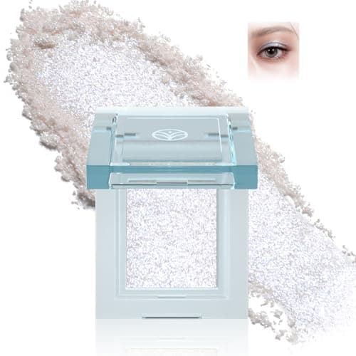 Image of ICY Pearl Glitter Pressed Eyeshadow – Shimmer Highlighter for Inner Corner & Eyelids, Waterproof Long-Lasting Silver Sparkle for Eyes & Face, Buildable Blendable Formula (#02)