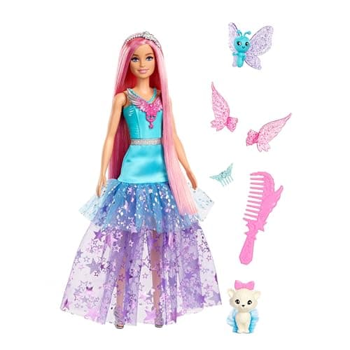 Image of Barbie Doll with 2 Fantasy Pets & Dress, Malibu” Doll from A Touch of Magic, 7-inch Long Hair