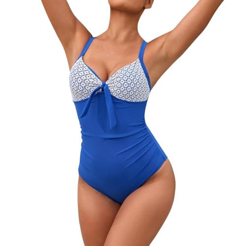 Image of Generisch Women's Lace Swimsuit with Plain Swimsuit, blue, M
