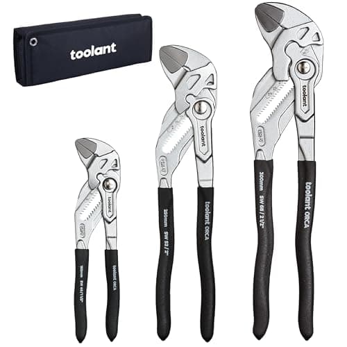 Image of toolant 7/10/12-Inch Chrome Plated Pliers Wrench Set, CR-V Adjustable Wrenches with Anti-Rust Coating, Smooth Parallel Jaws, Comfort Grip, Storage Pouch for Home Repair, Plumbing, Nuts & Pipes