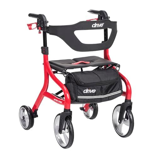 Image of Drive Medical Nitro Sprint Foldable Rollator Walker with Seat, Standard Height Lightweight Rollator with Large Wheels, Folding Rolling Walker, Walker Rollator with Seat, Red