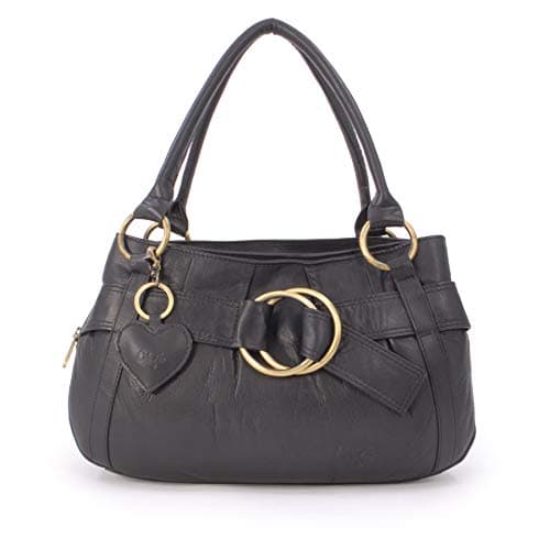 Image of Gigi - Women's Leather Top Handle Bag - Ladies Small Handbag - With Heart Keyring Charm - Othello 4466 - Black