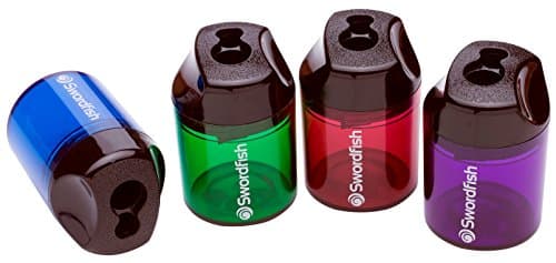 Image of Swordfish ‘Canister’ Double-Hole Pencil Sharpener with Mess-Free Canister [Pack of 10] Assorted Colours [40033]