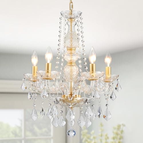 Image of WUZUPS Crystal 5-Light Candle Chandelier Pendant Flushmount Ceiling Light Modern Lighting Fixture for Bedroom Hallway Bar Kitchen Bathroom, H 63.5cm x W 50.8cm, Gold, E14 Base