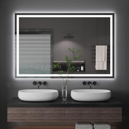 Image of Dripex Bathroom Mirror with LED Lights, 700 * 1000 MM Illuminated Bathroom Mirror Wall Mounted Vanity Mirror, Bathroom Light Mirror with Demister Pad, Horizontal/Vertical