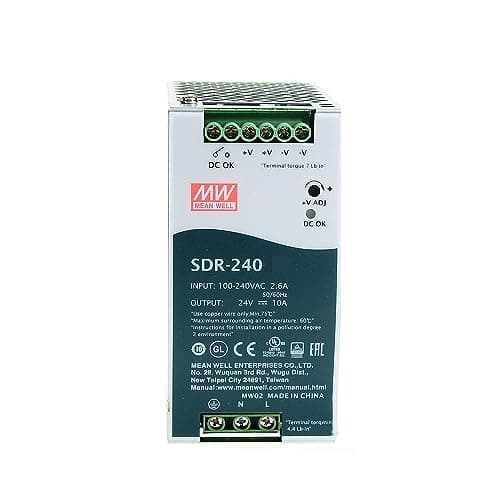 Image of MEAN WELL SDR 240W 24V 10A Switching Power Supply, AC-DC Single Output DIN Rail SDR-240-24 Power Supply Converter Driver Transformer For Factory automation, Electromechanical equipment, Etc