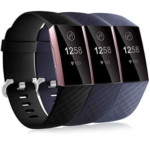 Image of Dirrelo 3 Pack Straps Compatible with Fitbit Charge 3/Fitbit Charge 4 for Women and Men, Soft Silicone Adjustable Replacement Sport Wristband for Charge 3 4 SE, BlackBlueGray L