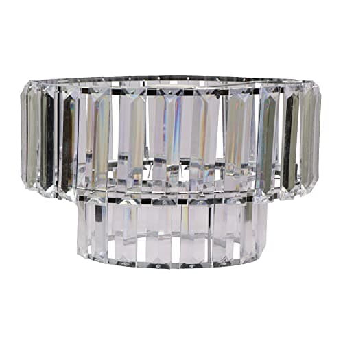 Image of Chi-buy Shiny Beads Pendant Light Shade & Ceiling Lamp Shade Modern Polished Chrome & Acrylic Clear Beads Interwoven Ring Accessories-Double Layer Metal Ceiling LampShade for Bedroom Room Living Room