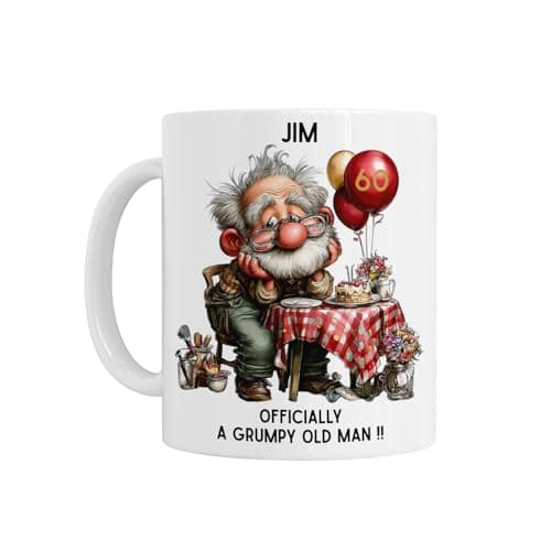 Image of 60th Birthday Gift for Him - Personalised 60th Birthday Mug, Officially Grumpy Old Man Design, White Ceramic Coffee Mug