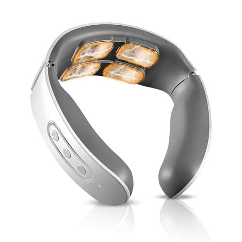 Image of XdealCozyxc Heated Neck Massager with 6 Modes & 9 Intensity, Rechargeable 4 Head EMS Pulse Neck Massager for Neck Pain Soothing (White)