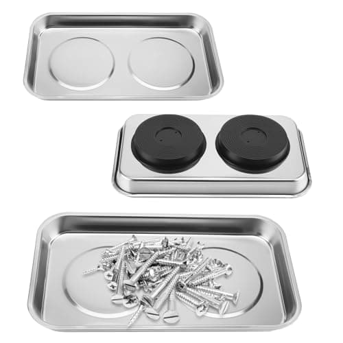 Image of KOHAND 3 Pack Magnetic Parts Tray, Stainless Steel Rectangle Magnetic Tray Holder for Metal Parts Nut Bolt Sockets Screws Collector, 24 x 14 x 3.6 cm