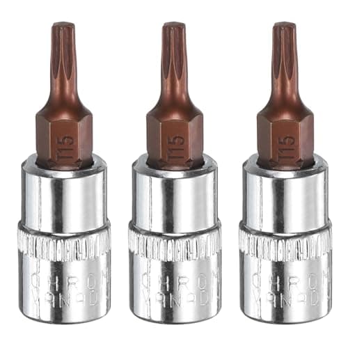 Image of sourcing map 3pcs T15 Torx Bit Socket 1/4" Square Drive Star 6 Point S2 & CR-V Steel Socket Ratchet Wrench Bits, Silver Red