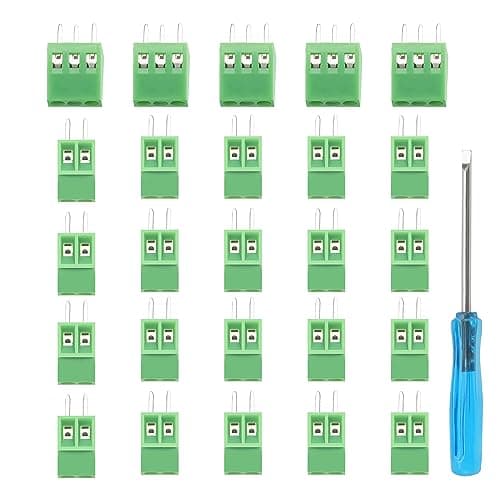 Image of YIXISI 25 PCS PCB Mount Screw Terminal Block, 2.54mm Pitch 2 Pin/3 Pin Screw Terminal Block Connector, for Arduino DIY Project, Green