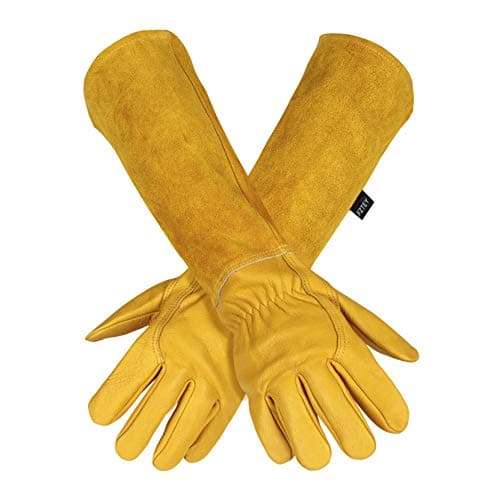 Image of FZTEY Long Gardening Gloves, Breathable and Flexible Garden Safety Work Protective Leather Thorn Proof Gauntlets for Men & Women Birthday & Christmas Gifts (XL, Yellow, 1)