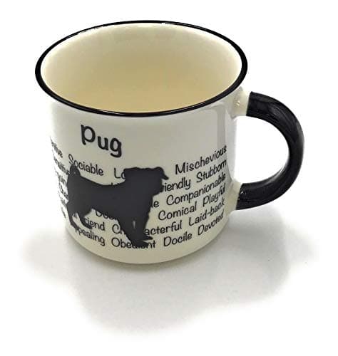 Image of Pug Mug - Dog Silhouette in Black on White Mug, Characteristics on Cup. Coffee Mug/ Tea Cup. Great Gift/ Present idea for Dog Owners.