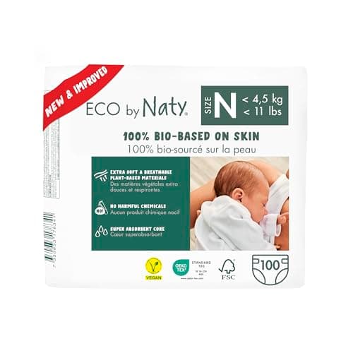 Image of Naty Baby Nappies Newborn - 100% Plant-Based Materials on Skin, Soft, for Sensitive Skin & Super Absorbent (Size N, 100 Count)