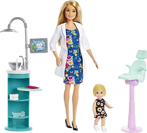 Image of Barbie FXP16 Dentist Doll & Playset, Multi-coloured, 32.6 cm*6.1 cm*12.7 cm