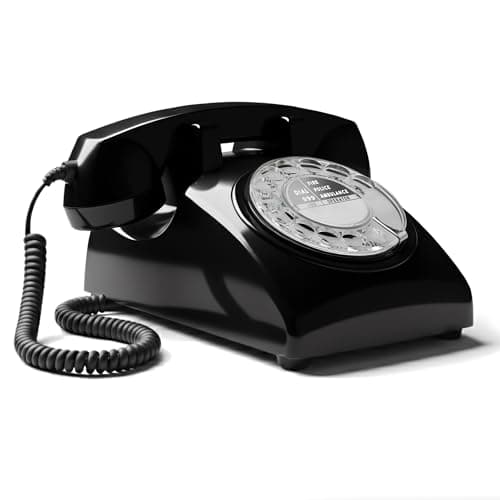 Image of Opis Technology 60s Cable – Black Rotary Dial Telephone, Vintage Retro Corded Landline Phone, UK Compatible