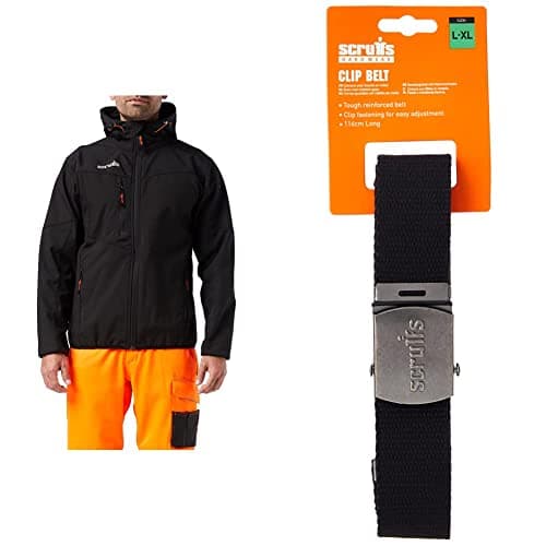 Image of Scruffs Worker Softshell Water-Resistant Jacket Black M (T54851) & T50304 Cotton Adjustable Clip Belt Black One Size
