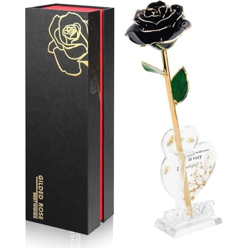 Image of Ariceleo Gold Dipped Infinity Rose Last Forever Flower Decor, Birthday Gift for Women in Her Birthday Valentines Day Mothers Day, Resin Preserved Rose | Anniversary Present for Mom (Black)