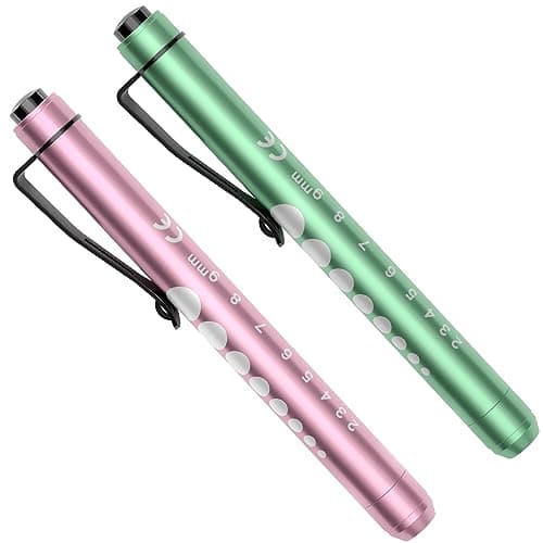 Image of RISEMART Pen Torch, 2PCS Pen Light LED Pupil Gauge Pen Torches for Nurses Doctors Paramedic EMT Emergency Penlight Flashlight with Pocket Clip (RosePink &Green)