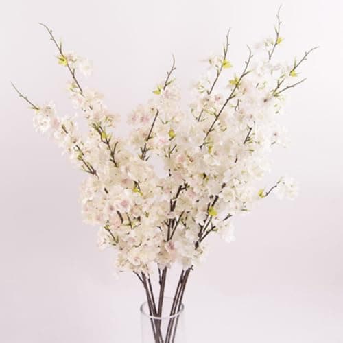 Image of OUKEYI 4 Pcs Faux Cherry Blossom Branches, 29''/74cm Long Stem Artificial Flowers for Cherry Blossom Branches Vase Arrangements for Spring Wedding Indoor Outdoor DIY Party Decor (White)