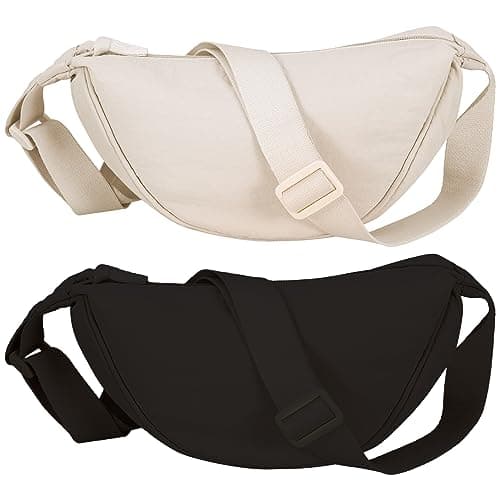 Image of Firtink 2 Pack Crescent Bag for Women Men, Nylon Crescent Bags Dumpling Bag Hobos Crossbody Bags Purse with Adjustable Strap(Beige)