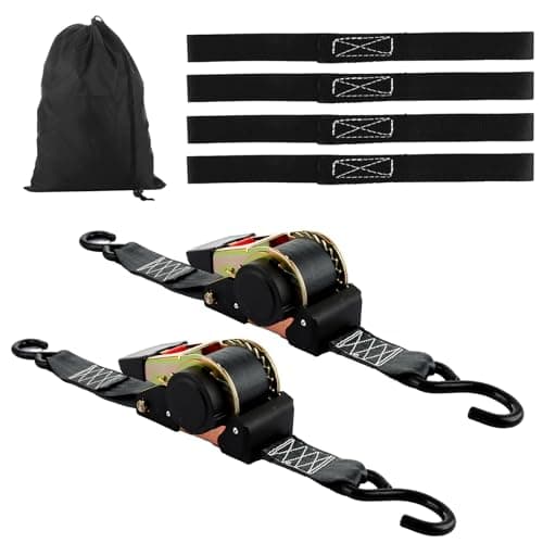 Image of YOUNTHYE 2 Pack Retractable Ratchet Straps, 5cm x 4.5m Ratchet Tie Down Straps Heavy Duty with S Hooks and Padded Handles, 1500kg Break Strength for Motorcycle, Trailer, Cargo, Van