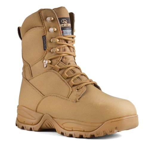 Image of R RUNFUN Waterproof Military Tactical Boots for Men Steel Toe Work Boots Lightweight Combat Boots 8 Inches Breathable Combat Boots Outdoor Shoes, brown, 12.5 UK