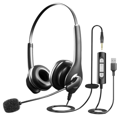 Image of USB Headset, PC Headset with Mic with 3.5mm Jack Noise Cancelling Microphone, Lightweight Wired headphones with Mic for Call Center, Cell Phone, Computer, Office, Business, Skype, Zoom, Webinar