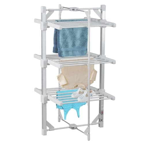 Image of Taylor & Brown 3 Tier Heated Clothes Airer | Deluxe Folding Aluminium Clothes Drying Rack | Electric Laundry Drying Horse Rack | 220W Energy Efficient 24 Rails, 111cm, Compact Mini Version