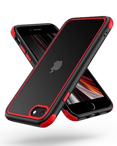 Image of MobNano Compatible with iPhone SE 2020/2022 5G and iPhone 7/8, Ultra Thin Hybrid Case, Soft TPU Shockproof Bumper Anti Scratch Cover for iPhone 7/8/SE2020/SE2022 - Black/Red
