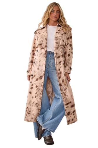Image of Nasty Gal Cow Print Faux Leather Trench Coat, 14, Cream