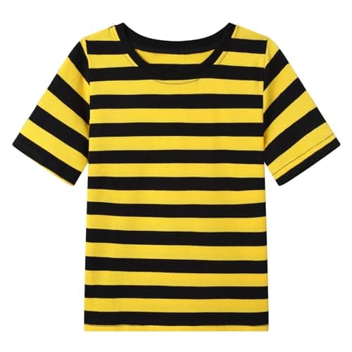 Image of Smazero Boys Girls Black and Yellow Striped T Shirt Kids Cotton Short Sleeve Stripe Tee Top for Children 12-13 Years