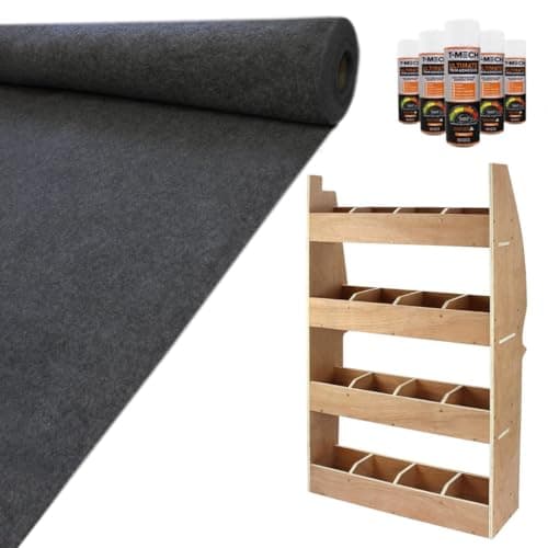 Image of Van Lining Carpet Super Stretch + Glue & Citroen Berlingo Rack Bundle, 11m2 Dark Grey Anthracite, Van Racking, Vans, Motor Homes, Cars, Shelving Unit with 4 Shelves, 12mm Plywood, 4 Tier Racking Unit