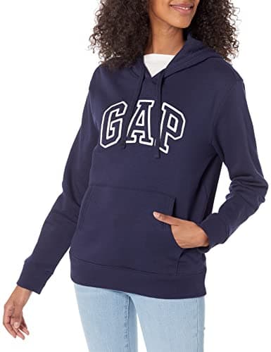 Image of GAP Women's Logo Hoodie Hooded Pull-on Sweatshirt, Navy Uniform, XS
