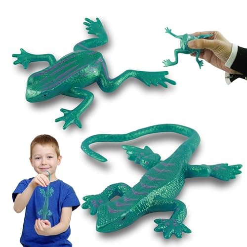 Image of 2pk Sensory Toys, Lizards and Frogs, Stretchy and Colorful Fidget Toys for Reptile-Themed Parties, Sticky Reptiles for Garden Prank, 3+Y