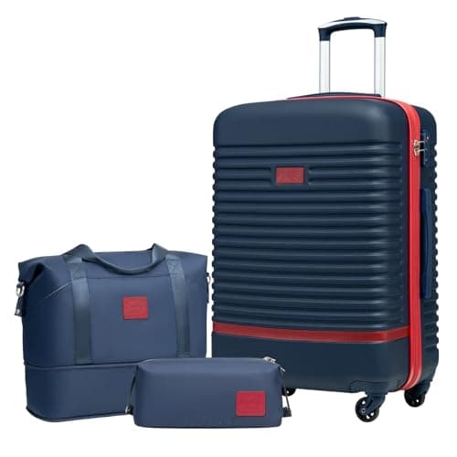 Image of COOLIFE Suitcase Set 3PC - 24" Lightweight ABS Hard Shell Luggage + Travel Bag, Medium Suitcase with 360° Wheels, TSA Locks for Family Travel, Cruise & Long Trips Blue/Red