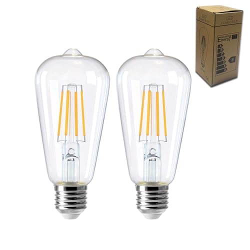 Image of E27 Vintage Edison LED Light Bulbs, 4W Energy Saving ST64 LED Filament Light Bulbs Clear Glass 2700k Warm White E27 Squirrel Cage Retro Edison Screw Bulbs, 40W Equivalent, Non Dimmable, 2Pack