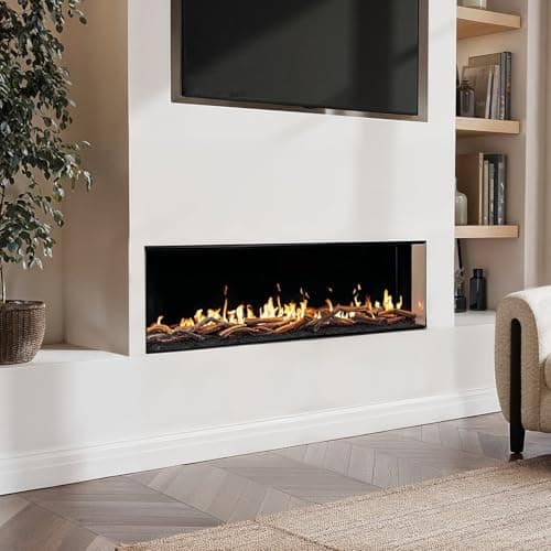 Image of Black 60inch Inset Electric LCD Display Media Wall Fireplace - AmberGlo