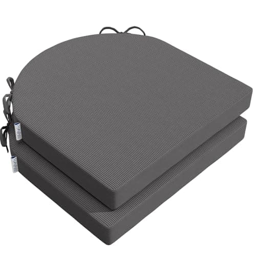 Image of PRIMEPATIO Seat Pad for Dining Chair Set of 2, Patio Seat Cushions with Ties for Garden Kitchen, U-Shape Foam Comfortable Chair Pad for Indoor Outdoor, 45 x 45cm, Dark Grey