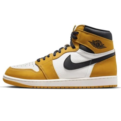 Image of Air Jordan 1 Retro High OG 'Yellow Ochre' – Premium Leather Heritage Sneaker (Yellow Ochre, UK Footwear Size System, Adult, Men, Numeric, Medium, 10)