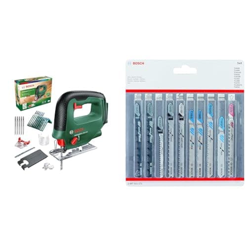 Image of Bosch Home and Garden Cordless Jigsaw UniversalSaw 18V-100 (Without Battery, 18 Volt System, 15 pcs Jigsaw Blade Set Included) + 10-Piece Set Jigsaw Blades Set (for Wood and Metal, Accessories)