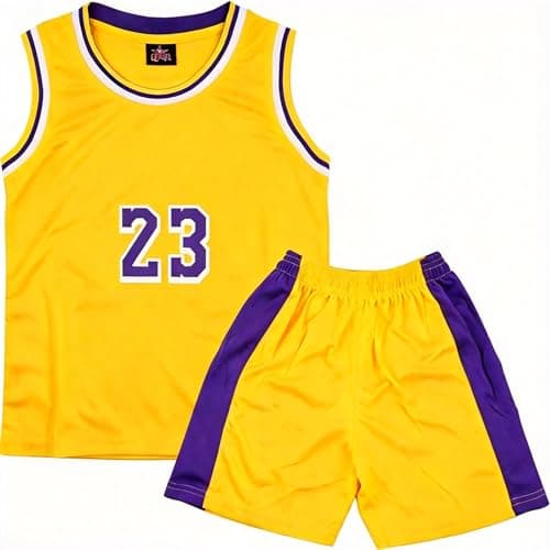 Image of Basketball Kit Kids Boys - 2-Piece Sleeveless Basketball Shirt Top and Kids Shorts - Basketballs Jersey Kit Gifts for 4 5 6 7 8-14 Year Old Child Kid,Yellow(XL,160)