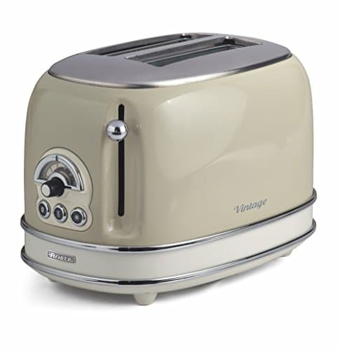 Image of Ariete 0155/13 Retro Style 2 Slice Toaster, 6 Browning Levels and Removable Crumb Tray, 3 Functions Including Cancel, Defrost and Reheat, Non-Slip Feet, Vintage Design, Beige
